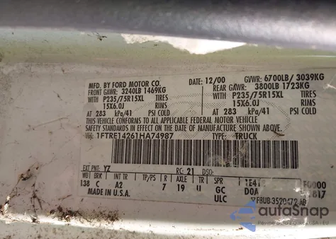 2001 Ford E-150 Commercial/Recreational from USA, damaged, VIN 1FTRE14261HA74987